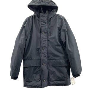 English Laundry Jacket Men Large Black Polyester Quilted Lining Hood Pockets NEW